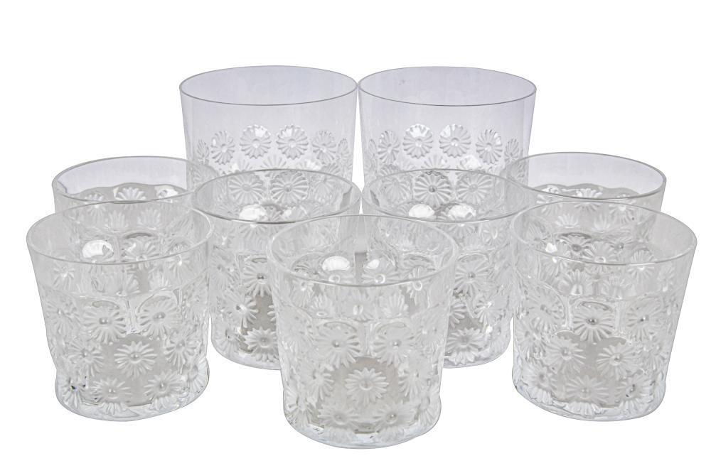 Appraisal: NINE LALIQUE MOLDED GLASS TUMBLERSeach signed in script Lalique France