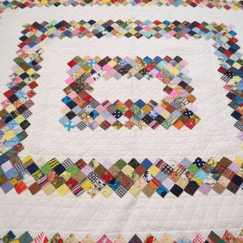 Appraisal: Handmade Quilt colorful patchwork on white X