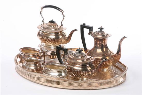 Appraisal: SEVEN PIECE SHEFFIELD SILVER PLATE TEA COFFEE SET Includes handled