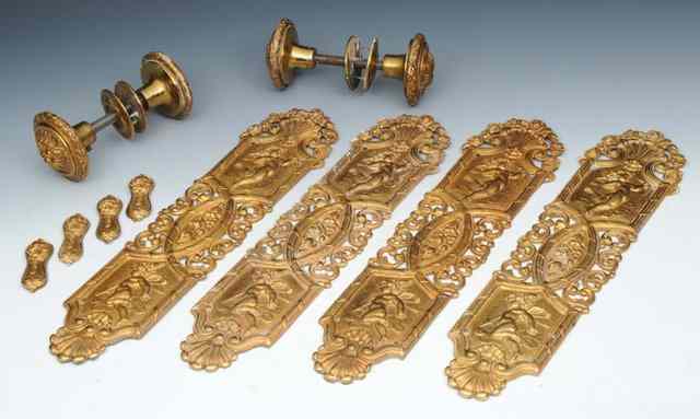 Appraisal: TWO PAIRS OF FRENCH GILT METAL DOOR PLATES each of