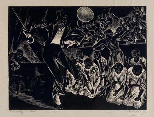 Appraisal: ISAC FRIEDLANDER Rhapsody in Black Woodcut x mm x inches