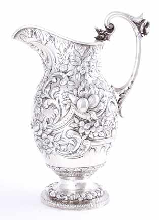 Appraisal: American silver pitcher probably Baltimore th century ornate floral and