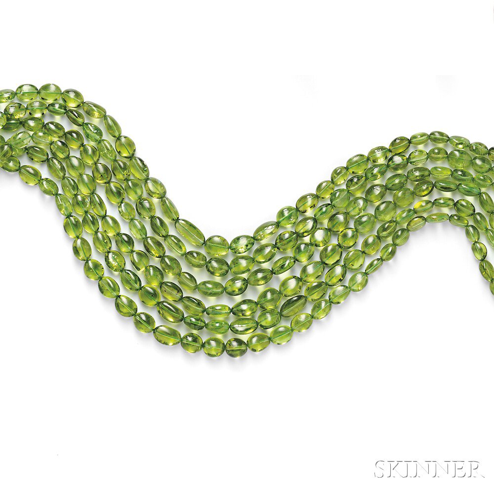 Appraisal: Peridot Bead Necklace composed of six strands of tumbled peridot