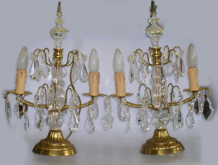 Appraisal: Pair of French Gilt-Brass and Glass Two-Light Candelabra in the