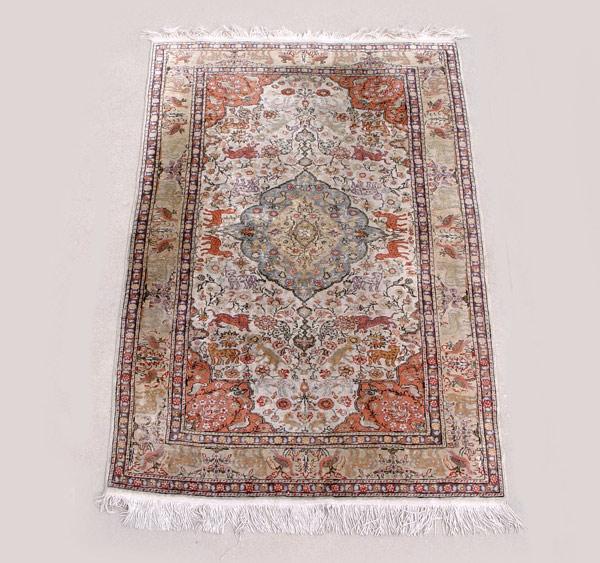 Appraisal: KASHMIR SILK COTTON RUG Approx ' x ' animals throughout