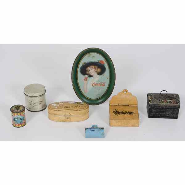 Appraisal: Miniature Advertising and Household Tins Lot of tin household items