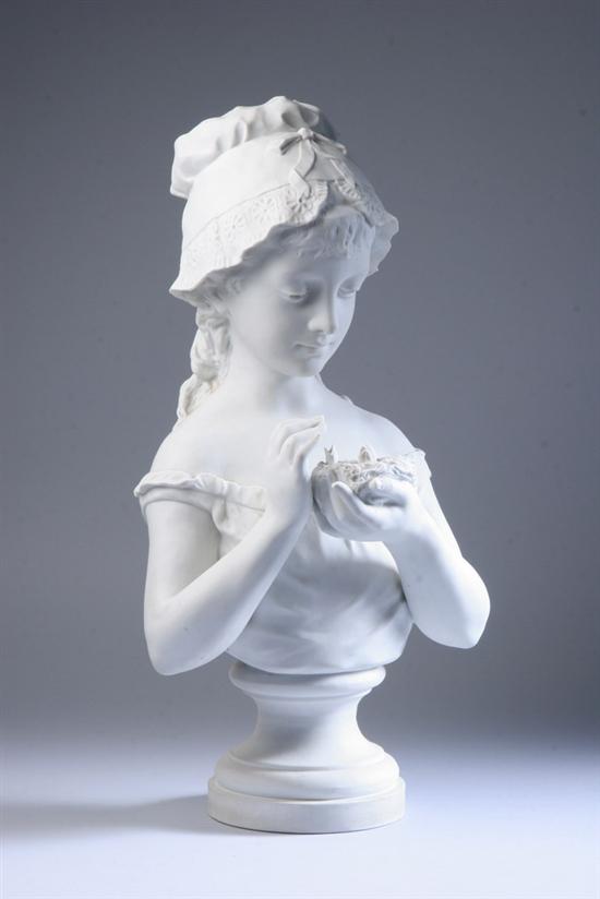 Appraisal: FRENCH BISQUE PORCELAIN BUST OF A YOUNG GIRL HOLDING A