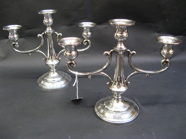 Appraisal: PAIR AMERICAN STERLING SILVER CANDELABRA three-light inches ht by inches