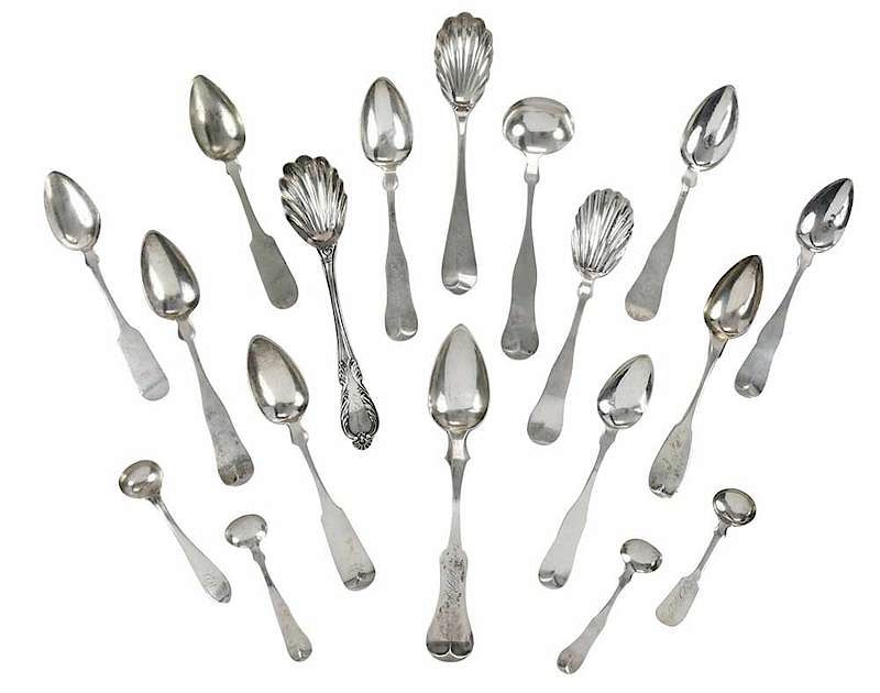 Appraisal: Eighteen Pieces Coin Silver Spoons American th century including ladles