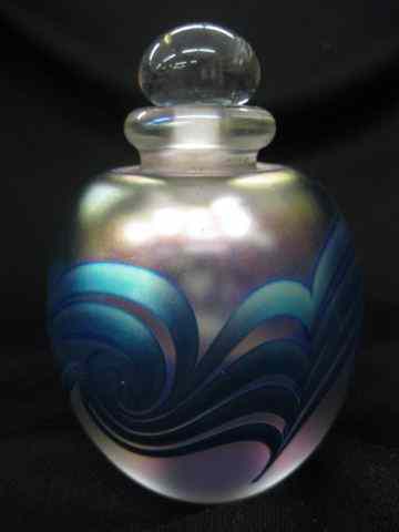 Appraisal: Eickholt Art Glass Perfume Bottle iridescent blue wave design on