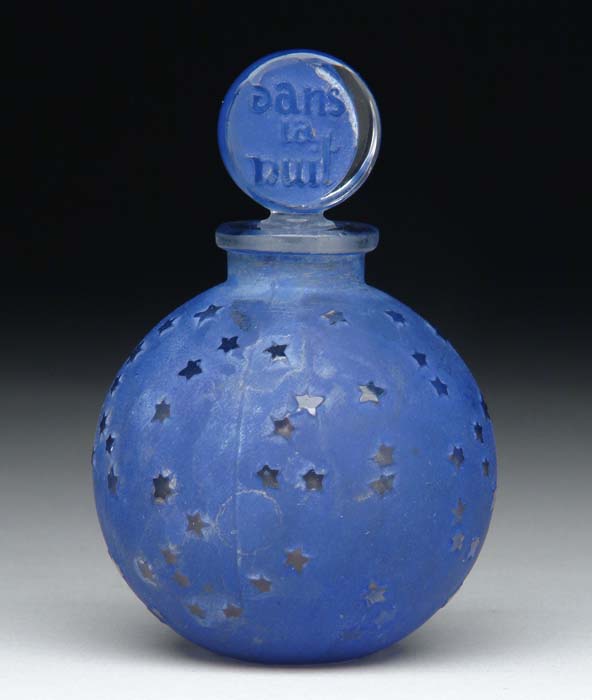 Appraisal: LALIQUE SCENT BOTTLE Blue rounded shaped scent bottle is decorated