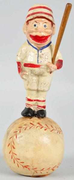 Appraisal: Rare Unusual Baseball Mascot Candy Container Description Circa Player looks