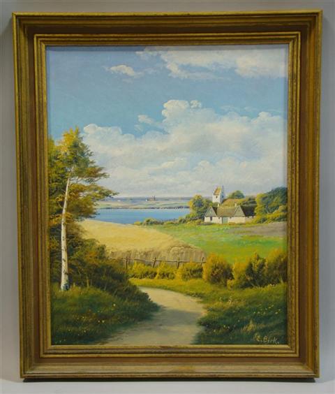 Appraisal: E BIRK DANISH LANDSCAPE Oil on canvas x in Framed