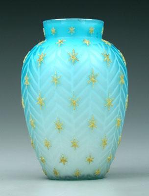 Appraisal: Mother-of-pearl coralene vase yellow star pattern coralene over blue herringbone