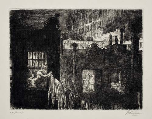 Appraisal: JOHN SLOAN Night Windows Etching x mm x inches full