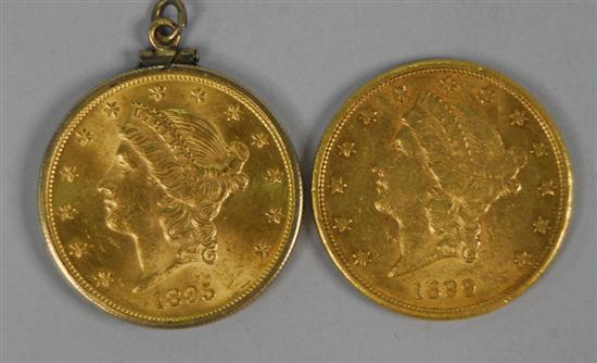 Appraisal: TWO UNITED STATES GOLD LIBERTY HEAD TWENTY DOLLAR COINS dated