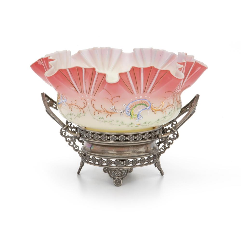 Appraisal: An American glass and silver plate bride's basket Late- th