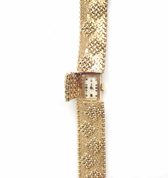 Appraisal: A k gold mesh bracelet covered dial wristwatch Bucherer with