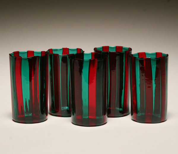 Appraisal: Lot of Venini red and green fasce glasses Tumblers composed