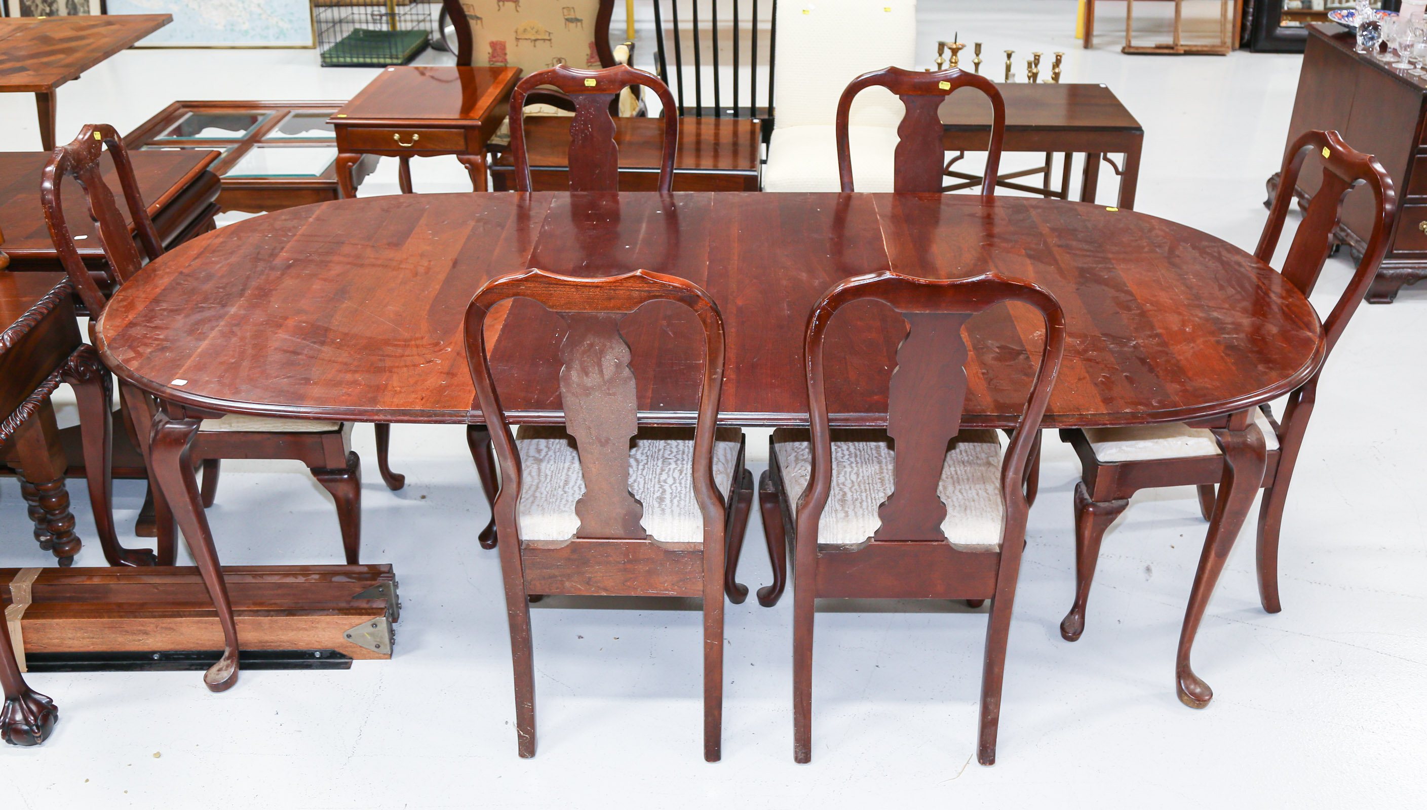 Appraisal: QUEEN ANNE STYLE CHERRY DINING TABLE SIX CHAIRS Dining table