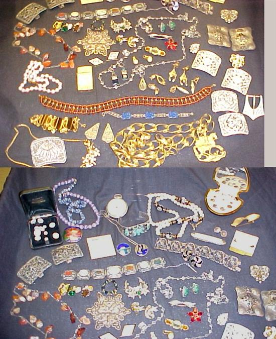 Appraisal: Costume jewelry including beads earrings bracelets some sterling rhinestone shoe