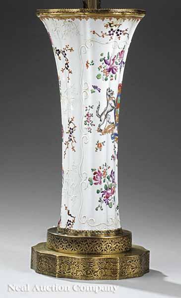 Appraisal: A Continental Polychrome Gilt and Moriage-Decorated Trumpet Vase in the