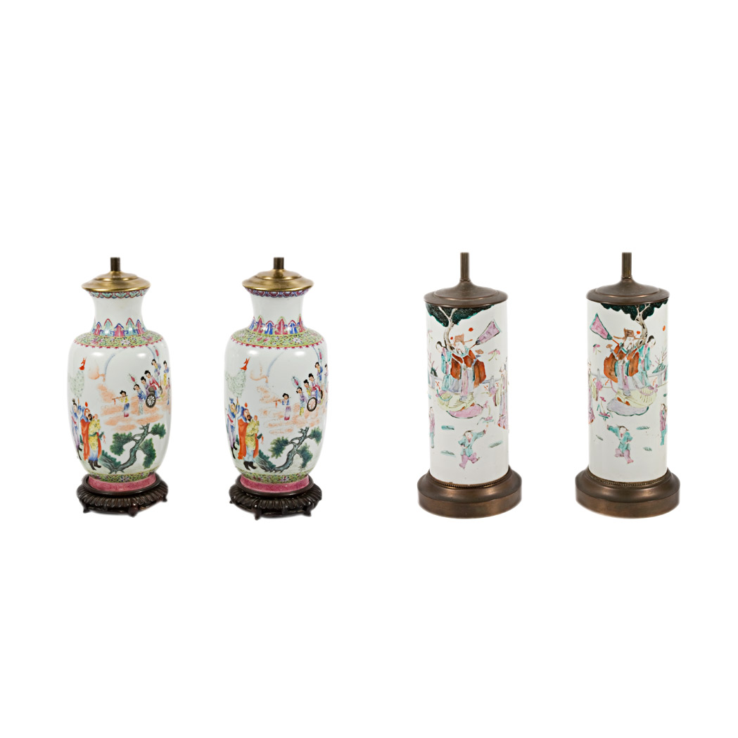 Appraisal: Two Pairs of Chinese Famille Rose Porcelain Lamps