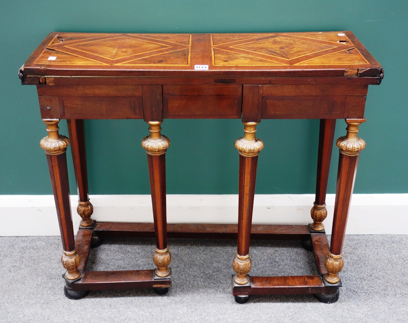 Appraisal: A Queen Anne inlaid walnut rectangular foldover writing table with