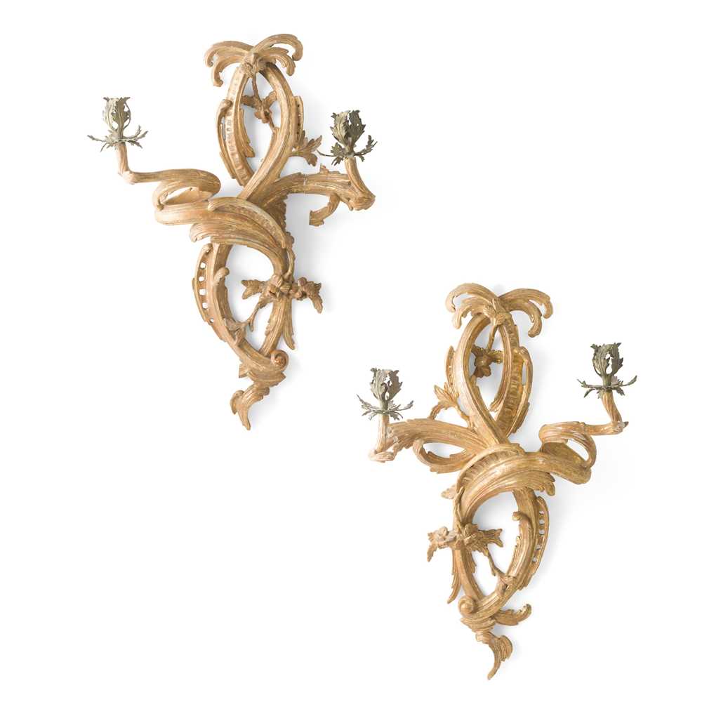 Appraisal: PAIR OF GEORGE III GILTWOOD WALL SCONCES TH CENTURY each