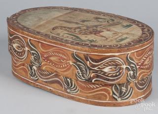 Appraisal: Continental painted bentwood box th c retaining its original bird