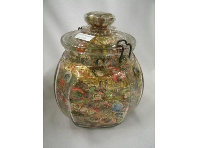 Appraisal: Victorian Cigar Band Art Tobacco Jar countless colorful bands on