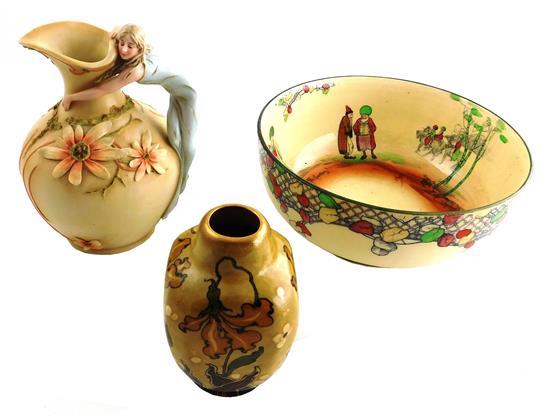 Appraisal: Three ceramic pieces Turn Austria Art Nouveau vase with flowers