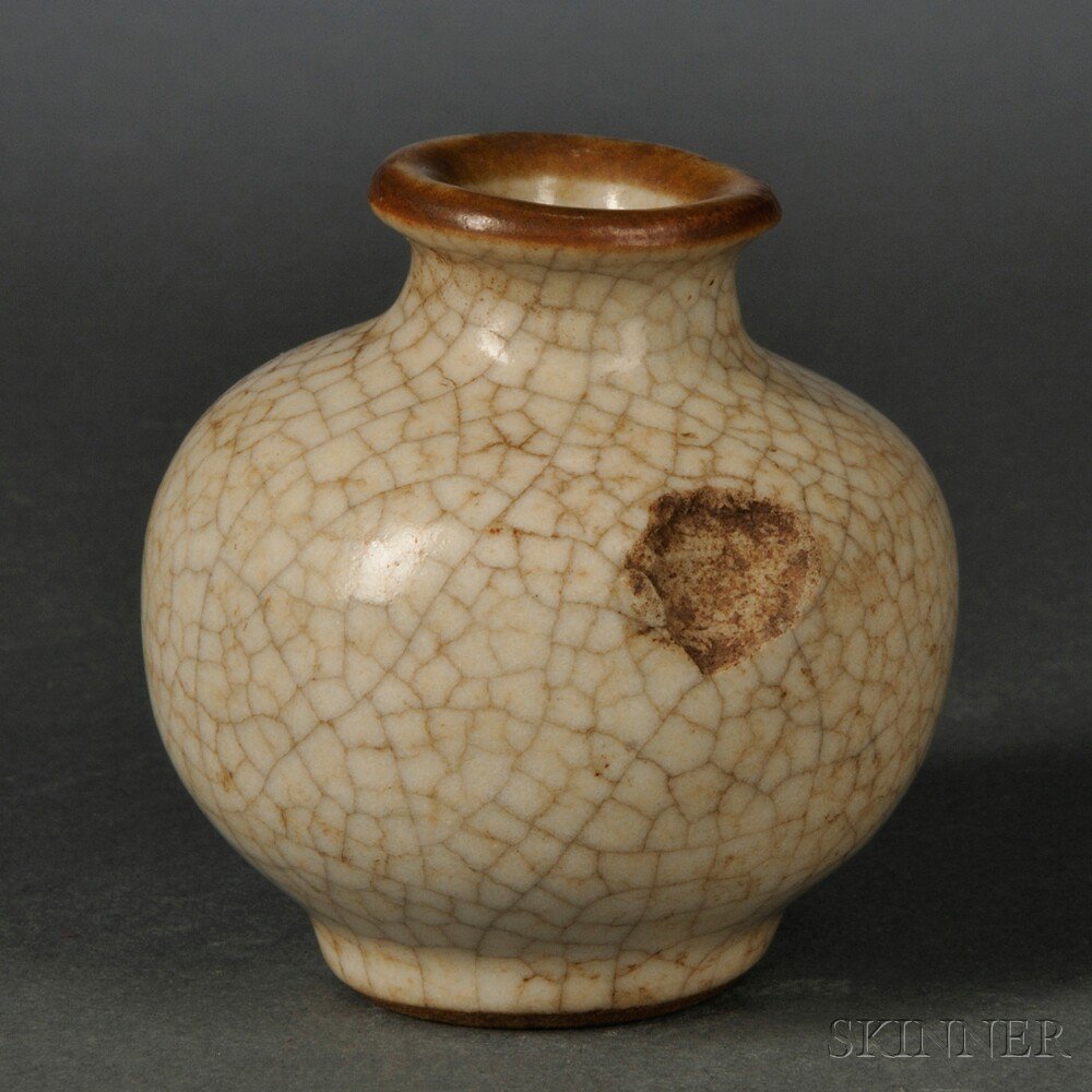 Appraisal: Ge Ware Glazed Miniature Jar China globular body with grayish