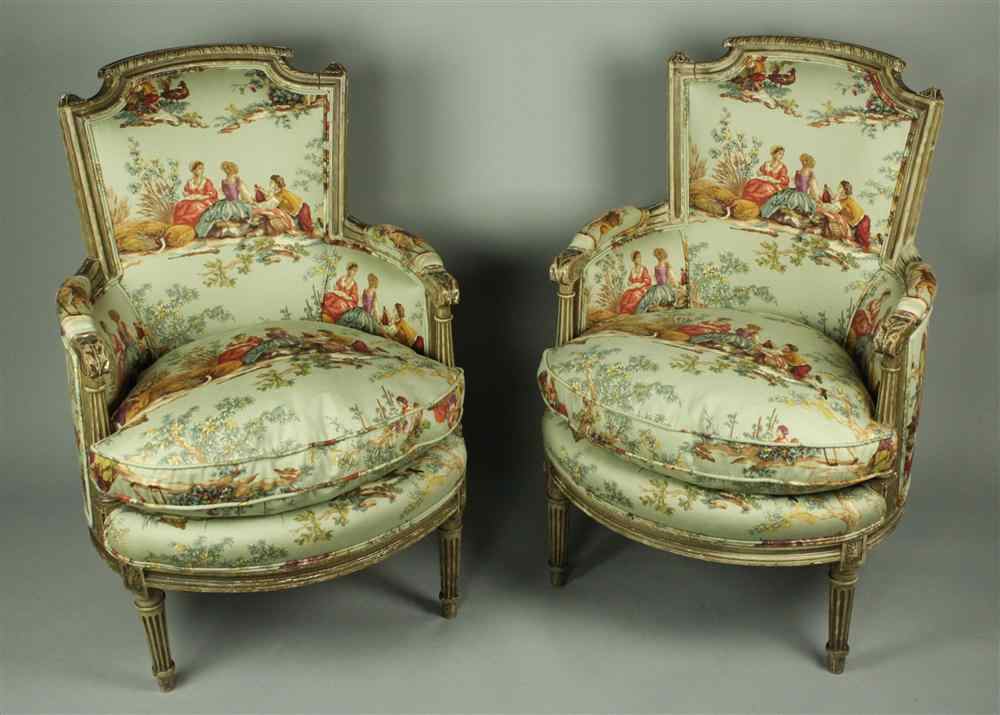 Appraisal: PAIR OF LOUIS XVI STYLE BERGERES late th century each