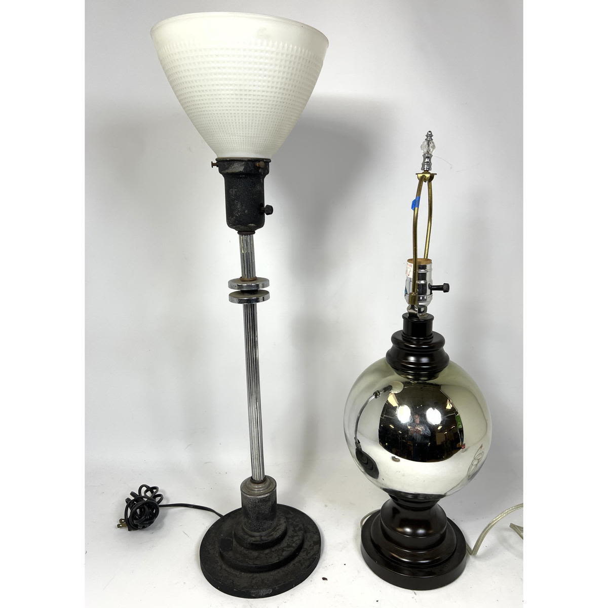 Appraisal: pc Modernist Table Lamps Black and Chrome Art deco style