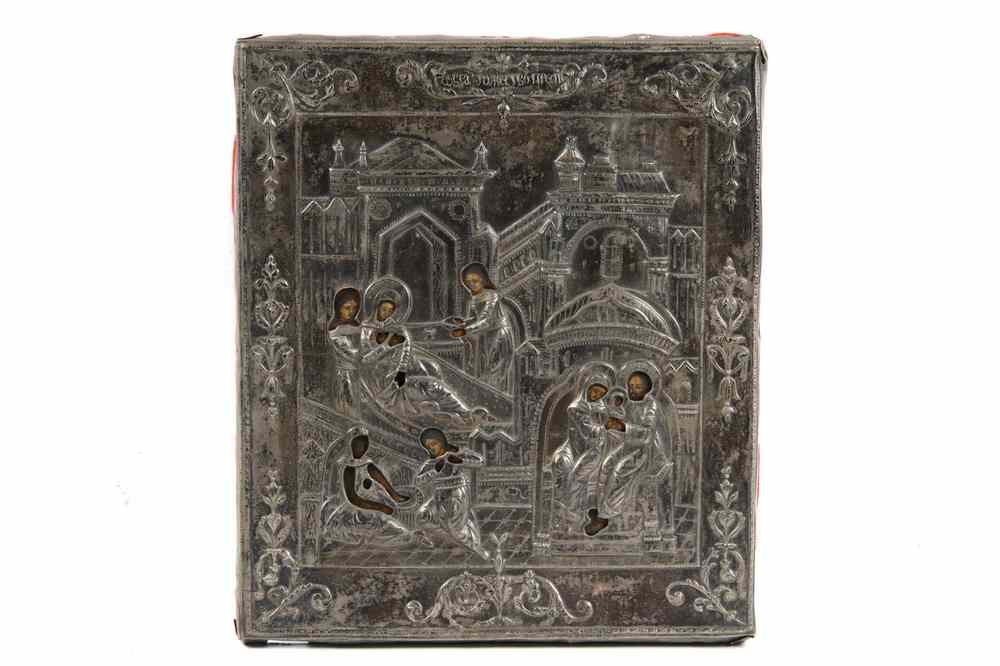 Appraisal: RUSSIAN ICON - Late th c Russian Icon with silver