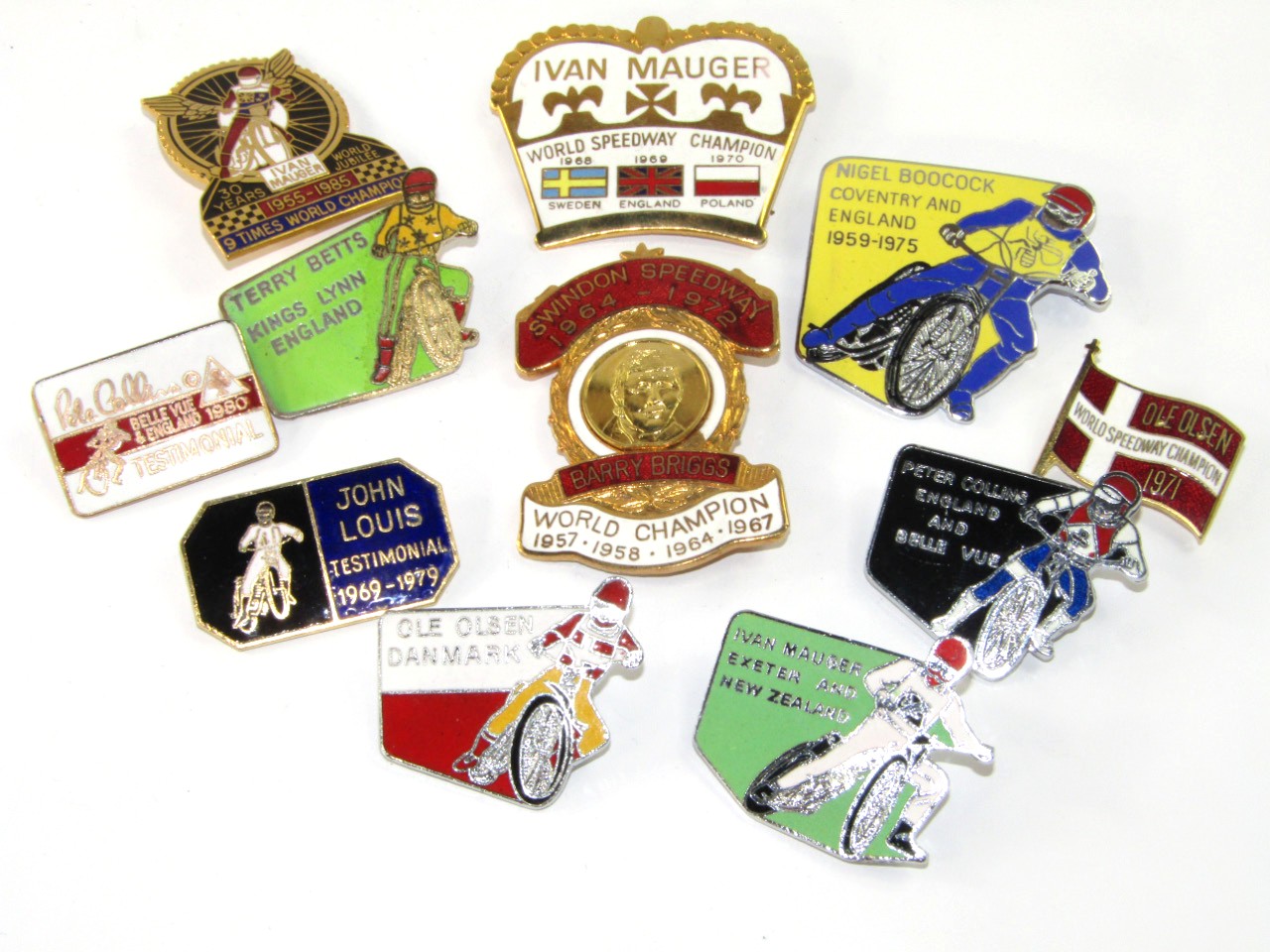 Appraisal: Vintage Speedway enamel badges individual riders