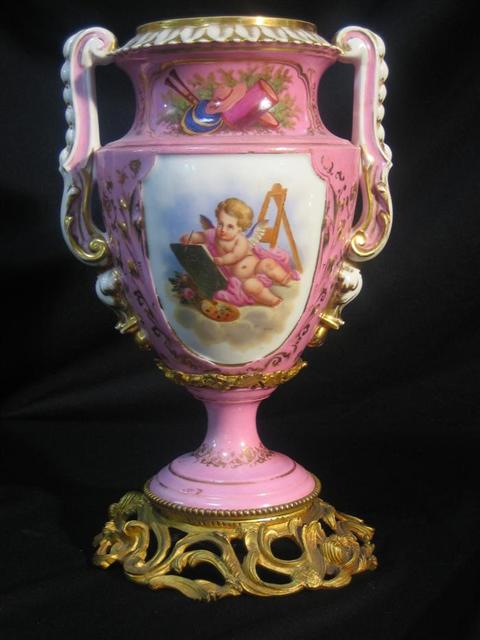 Appraisal: FRENCH GILT BRONZE MOUNTED PINK GROUND VASE French mid th