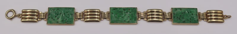 Appraisal: JEWELRY ART DECO KT GOLD AND JADE BRACELET Art Deco