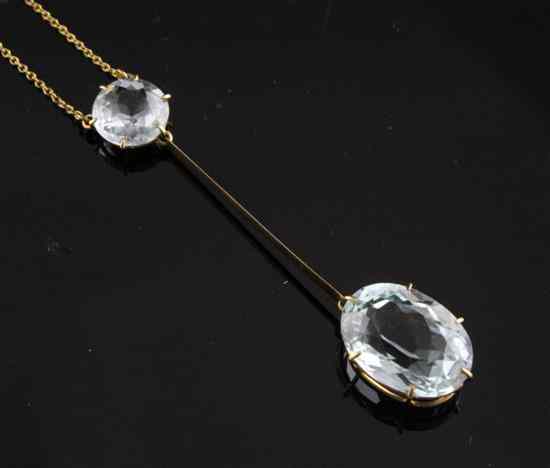 Appraisal: A ct gold and aquamarine drop pendant on fine link