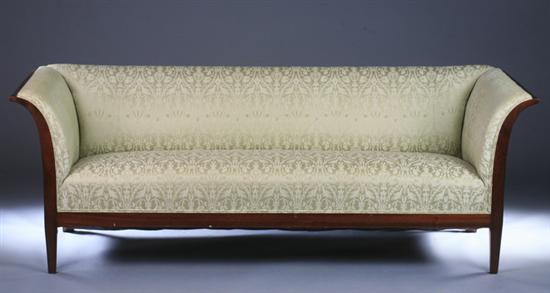 Appraisal: NEOCLASSICAL SLEIGH FORM SOFA th century with celadon damask upholstery