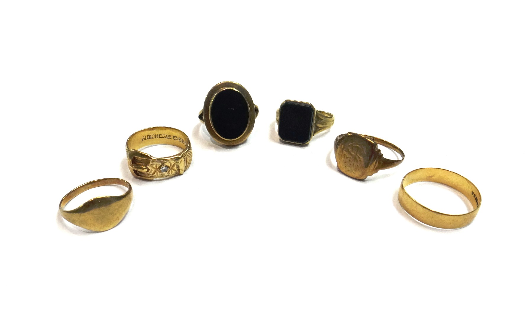 Appraisal: Two ct gold and agate set signet rings two gold