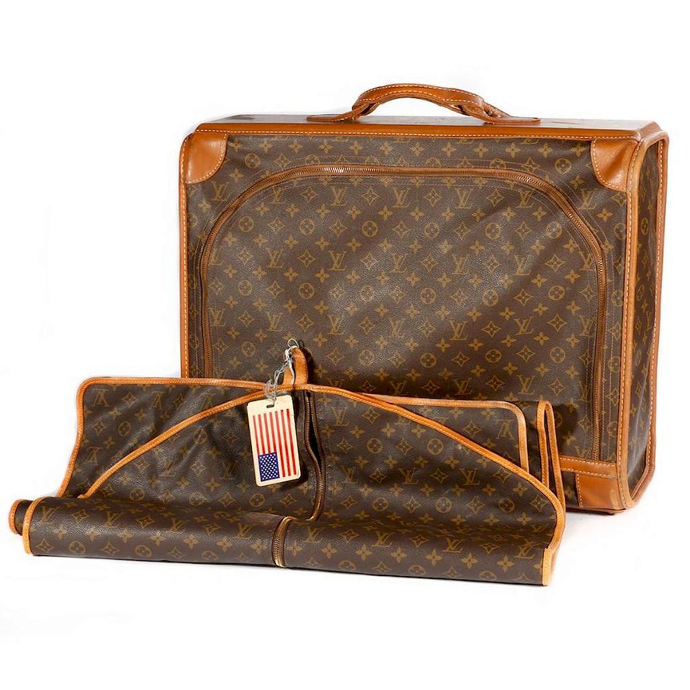 Appraisal: Louis Vuitton Monogram Leather Suitcase and Garment Bag suitcase measuring