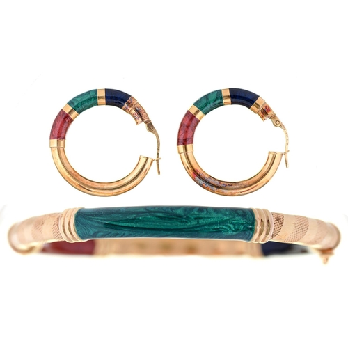 Appraisal: A ct gold and enamel bangle and pair of earrings