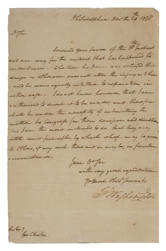 Appraisal: WASHINGTON GEORGE Letter Signed to George Clinton concerning the burning