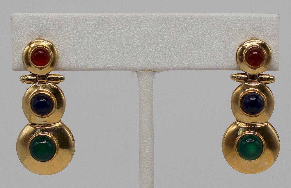 Appraisal: JEWELRY kt Gold Colored Gem Cabochon Earrings Pair of polished