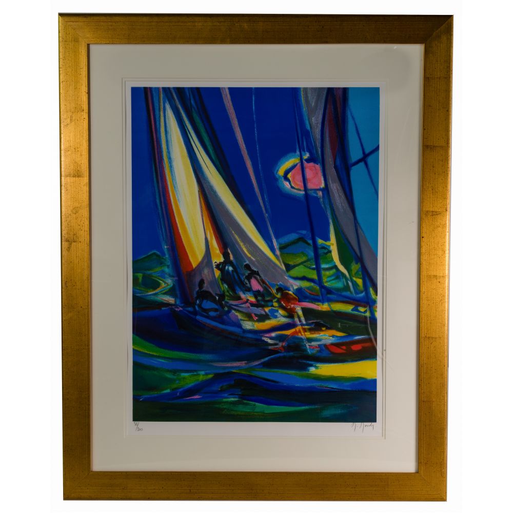 Appraisal: MARCEL MOULY FRENCH - YACHTMEN AU CIEL BLEU LITHOGRAPH pencil