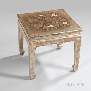 Appraisal: Max Kuehne American - Decorated Side Table Silvered and gilded