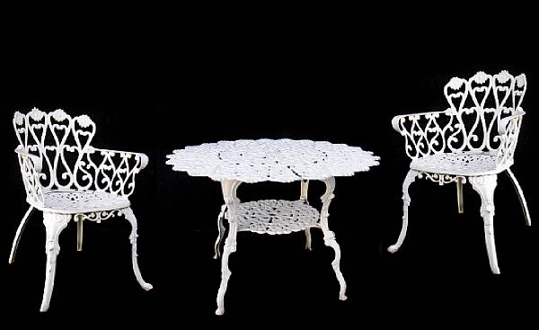 Appraisal: A group of paint decorated garden furniture comprising four chairs