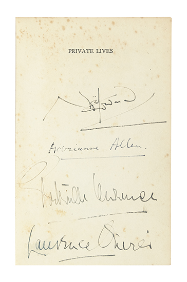 Appraisal: SIGNED BY THE ORIGINAL CAST COWARD NO L Private Lives